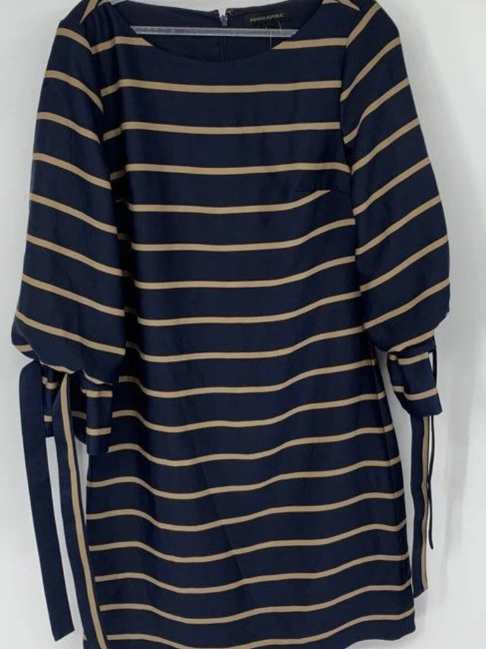 Banana Republic Womens Navy Gold Striped Poet 3/4 Sleeve Shift Dress Size 4